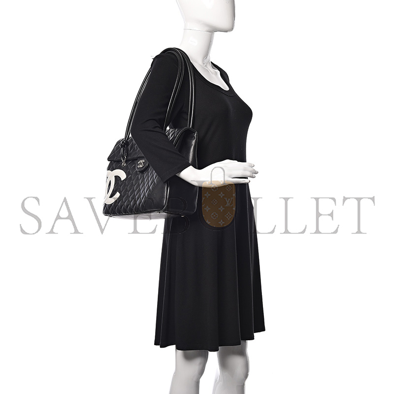 CHANEL CALFSKIN QUILTED LARGE CAMBON FLAP BLACK WHITE AS6339 (33*24*11cm)